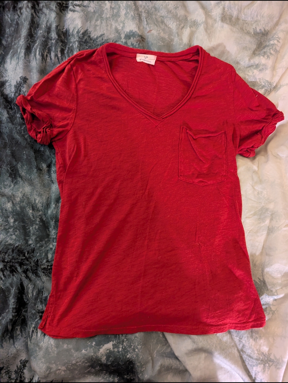 T.La Red V-Neck Short Sleeve Pocket Tee